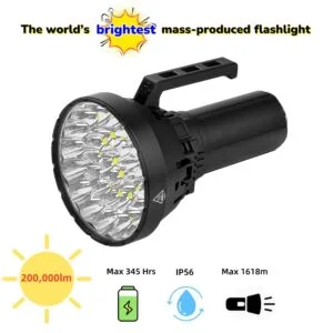 The brightest outdoor flashlight torch 200,000 lumens, the brightest flashlight in the world